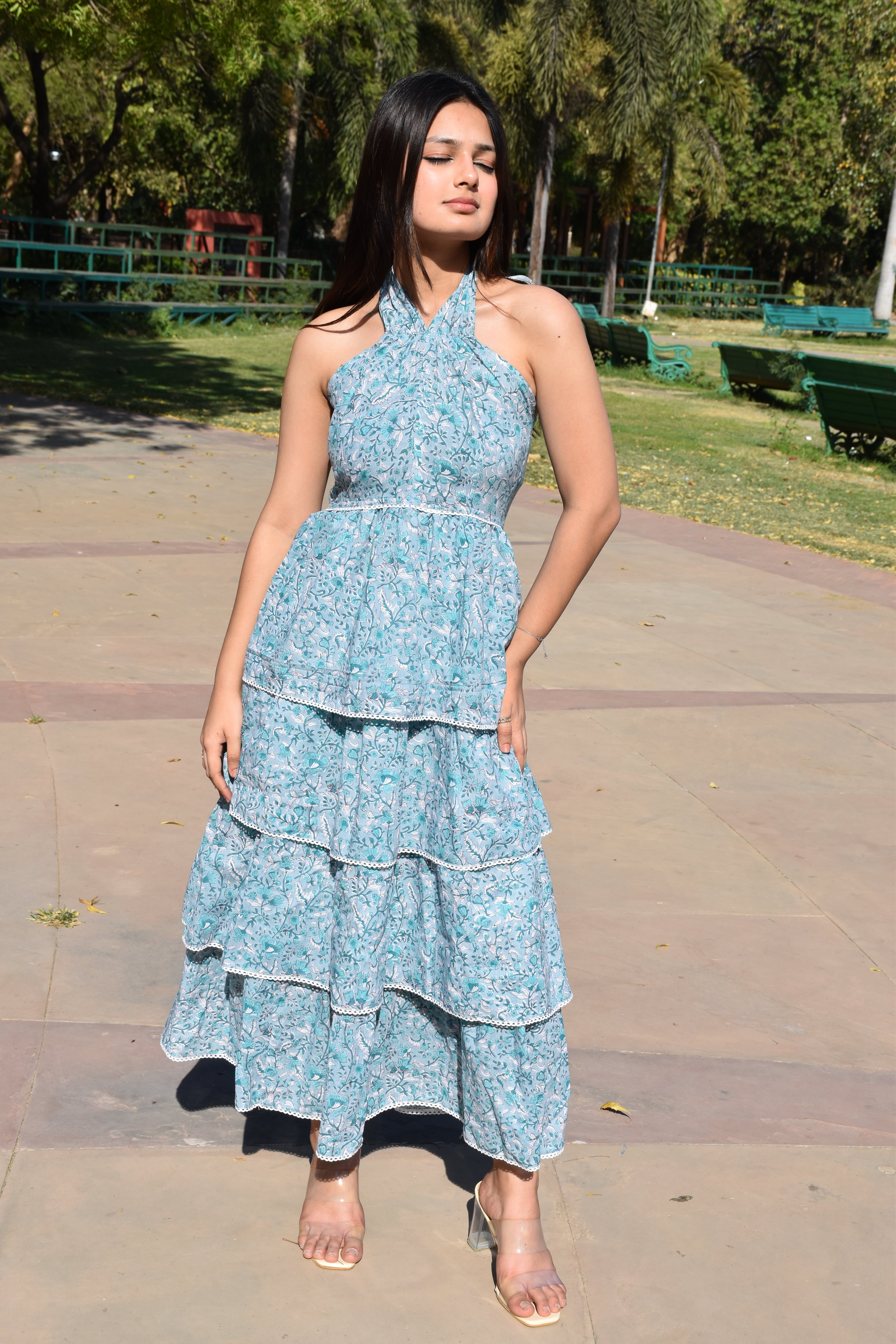 Teal Bloom Tiered Maxi Dress