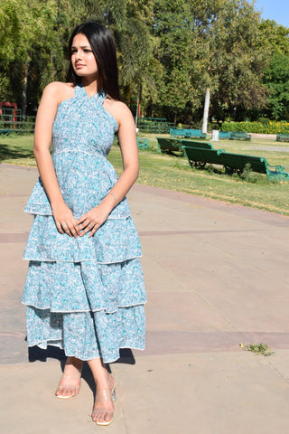 Teal Bloom Tiered Maxi Dress