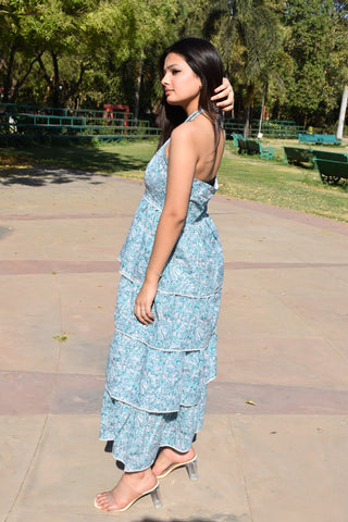 Teal Bloom Tiered Maxi Dress