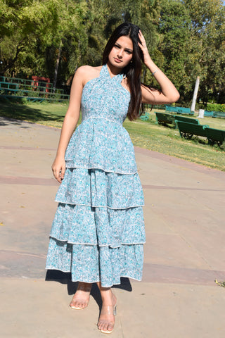 Teal Bloom Tiered Maxi Dress