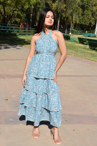 Teal Bloom Tiered Maxi Dress